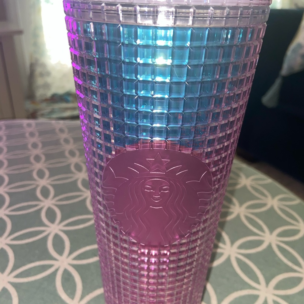 Light pink grid Starbucks tumbler